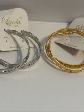 Linda of New York Twisted Hoop Earring Set - Silver & Gold